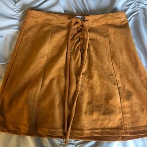 Tan suede lace up mini skirt